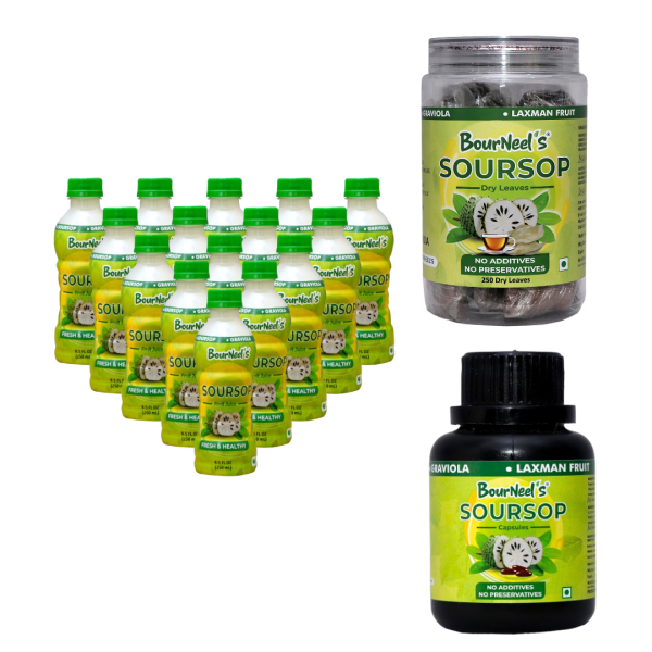 1 Month Therapy Pack (Soursop Fruit Juice 15 Bottles + 1 Soursop Capsules (60 Cap) + 250 Soursop Dry Leaves)